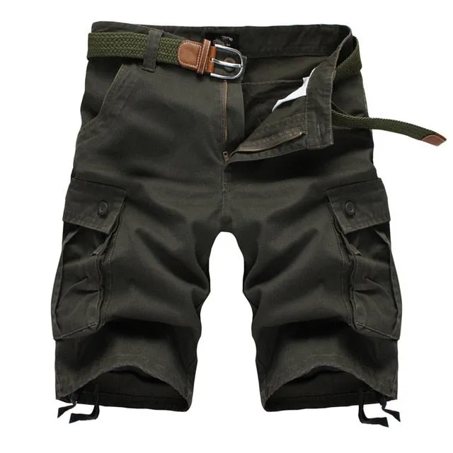 2020 Summer Men's Baggy Multi Pocket Military Cargo Shorts Male Cotton Khaki Mens Tactical Shorts Short Pants 29-44 No Belt