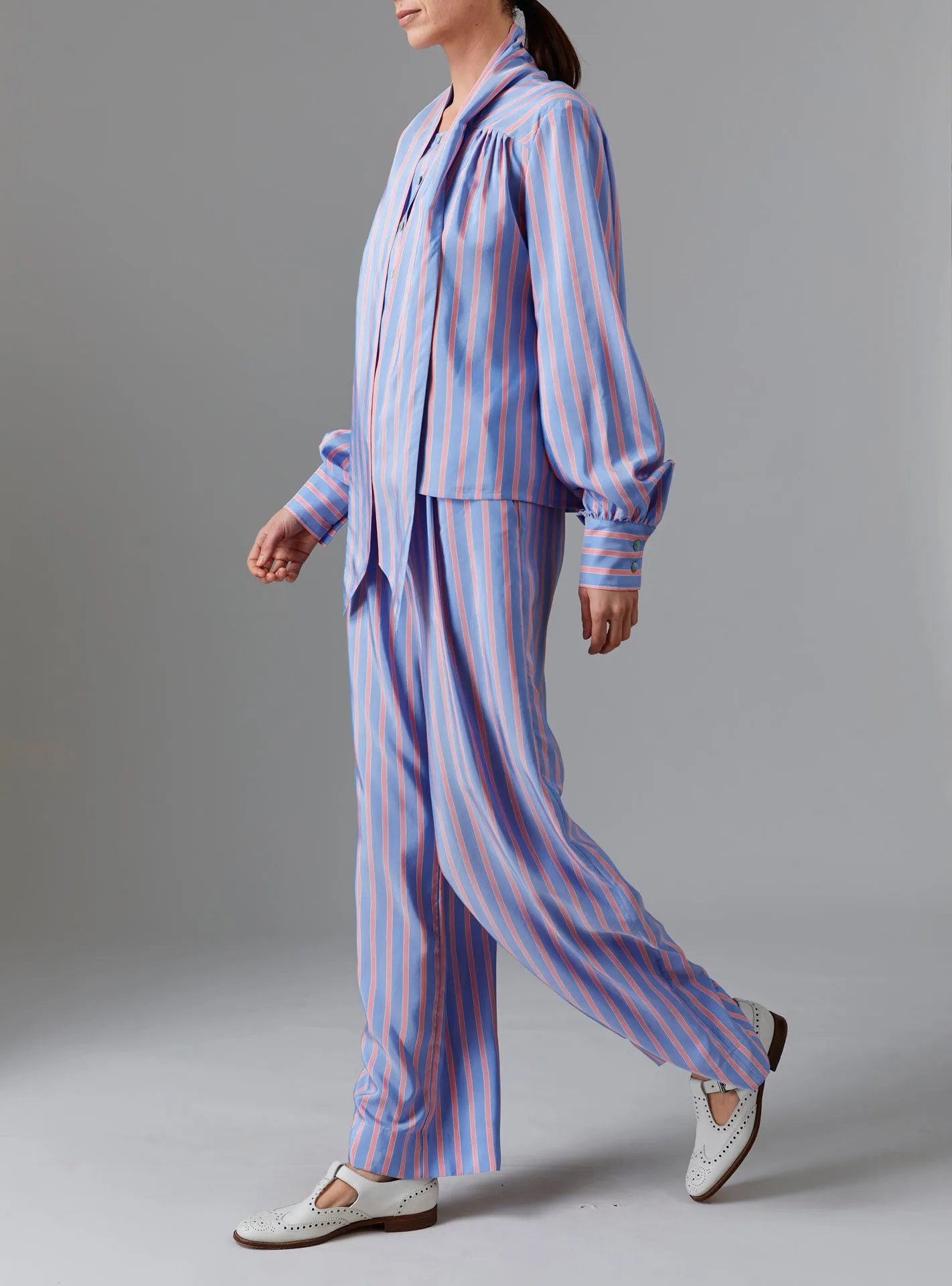Alba Blouse - Silk Road Stripes - Heaven Blue / Pink