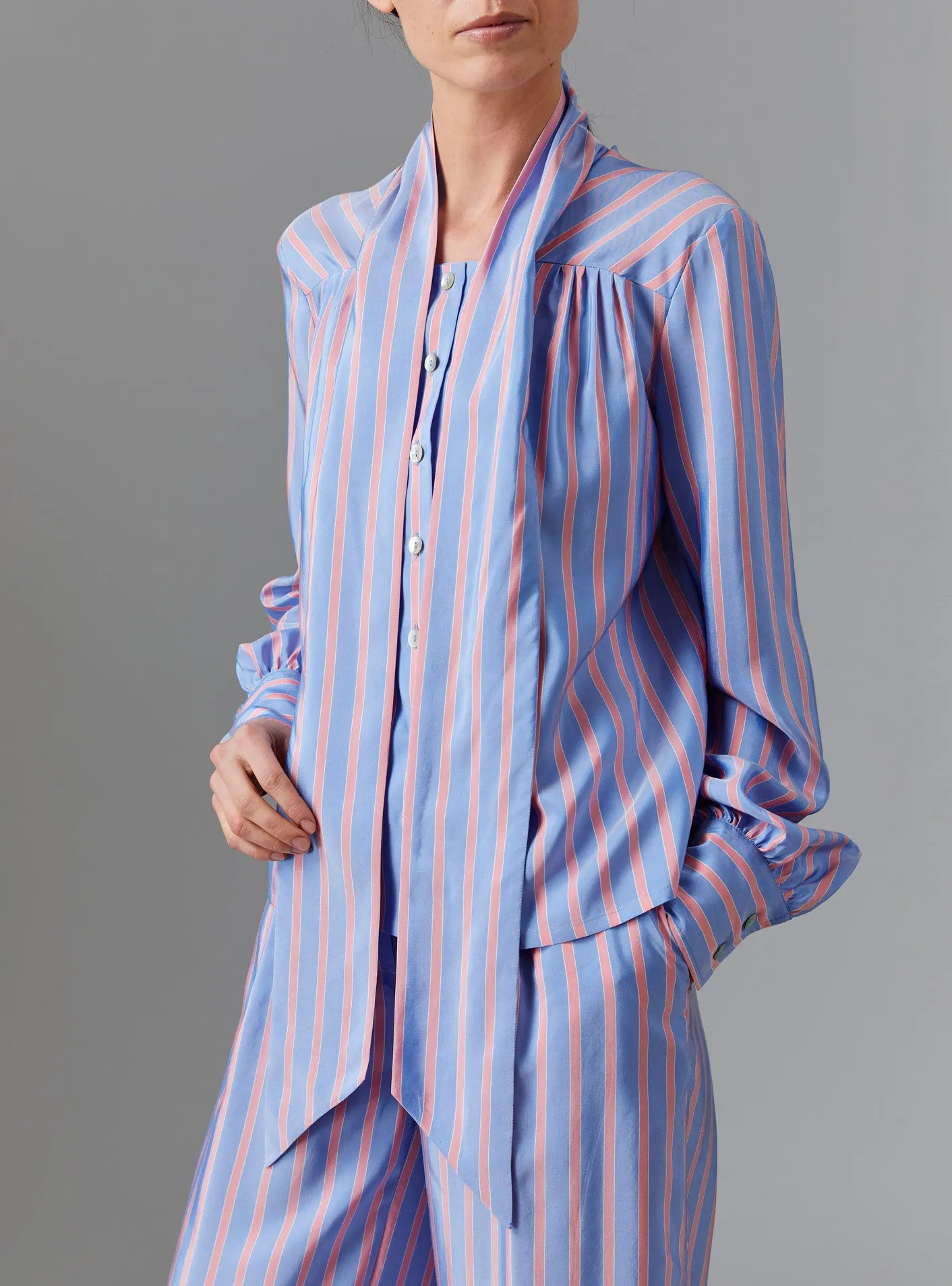 Alba Blouse - Silk Road Stripes - Heaven Blue / Pink