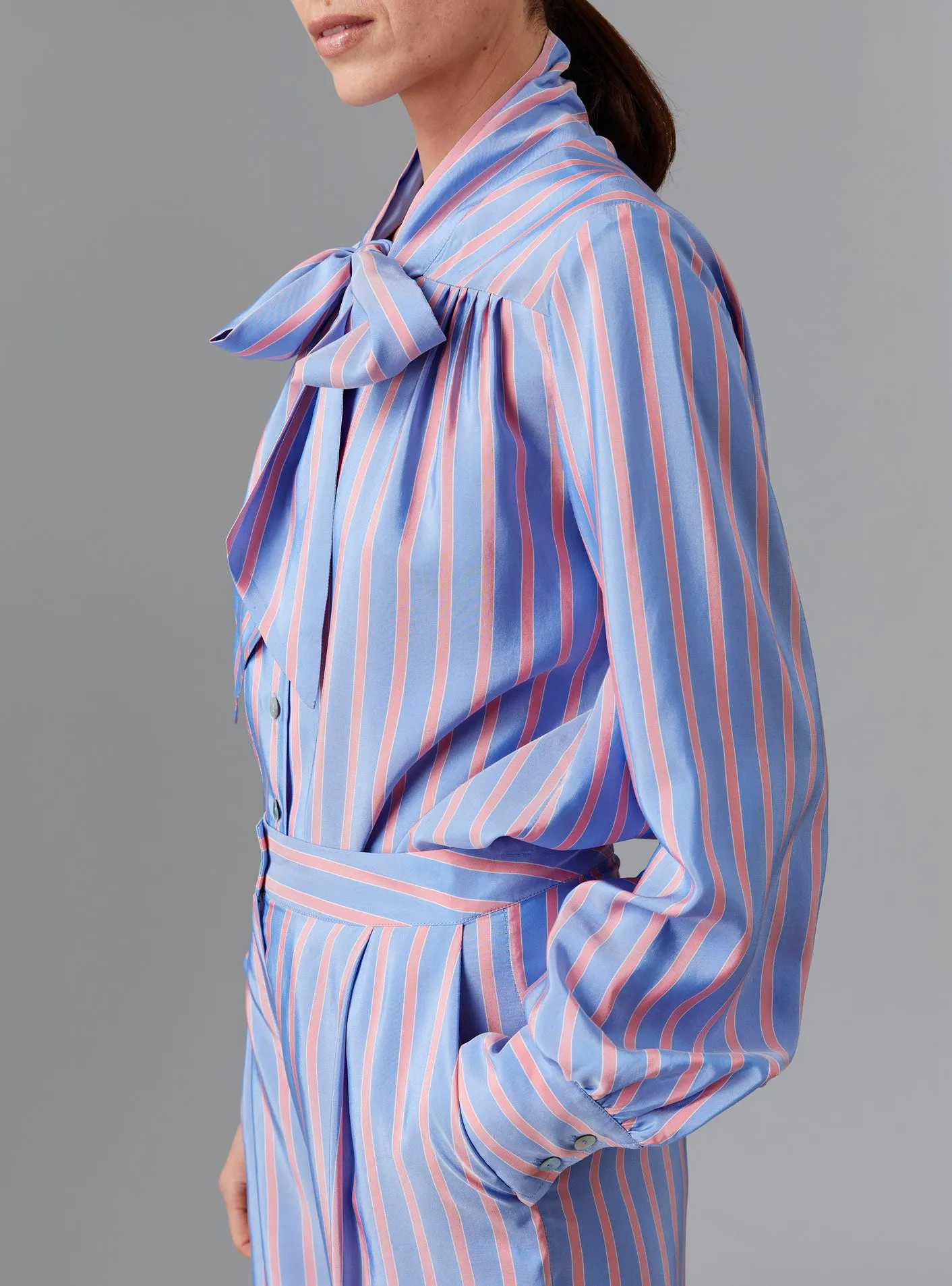 Alba Blouse - Silk Road Stripes - Heaven Blue / Pink