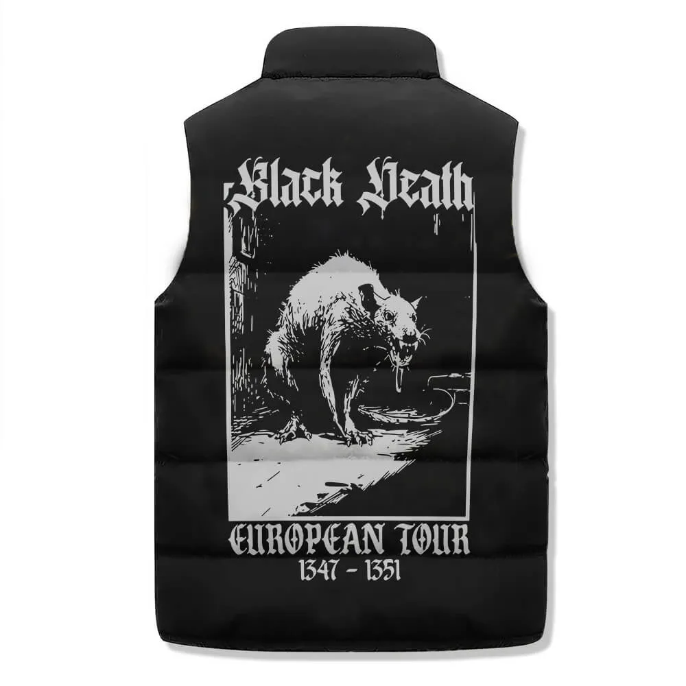 Black Death Rat Casual Zip Warm Vest Top