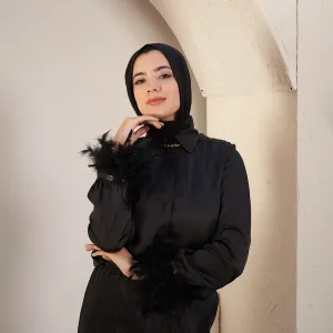 Black Feather trimmed satin blouse
