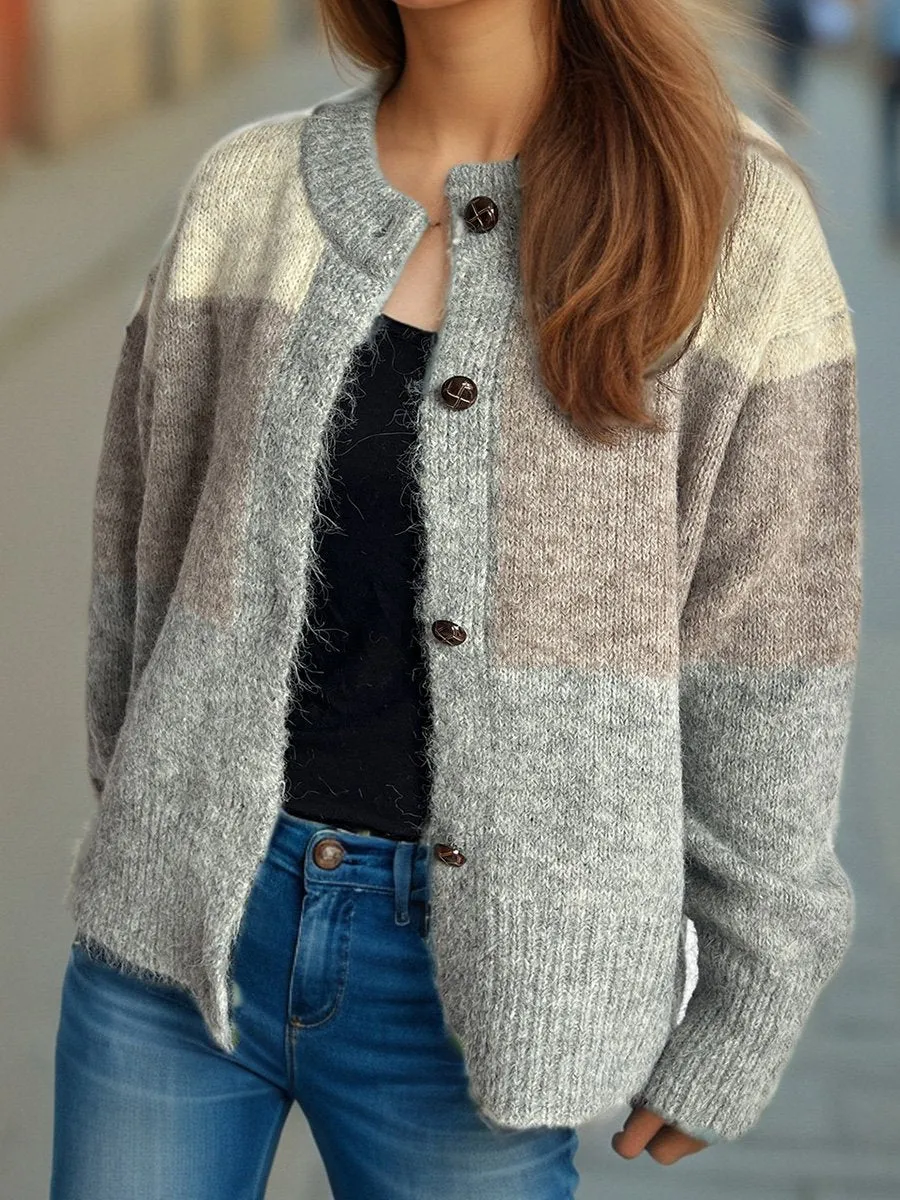 Casual Knitted Colorblock Pullover Cardigan