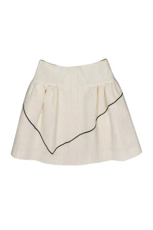 Chanel - Ivory Textured A-Line Skirt w/ Black Piping Sz 4
