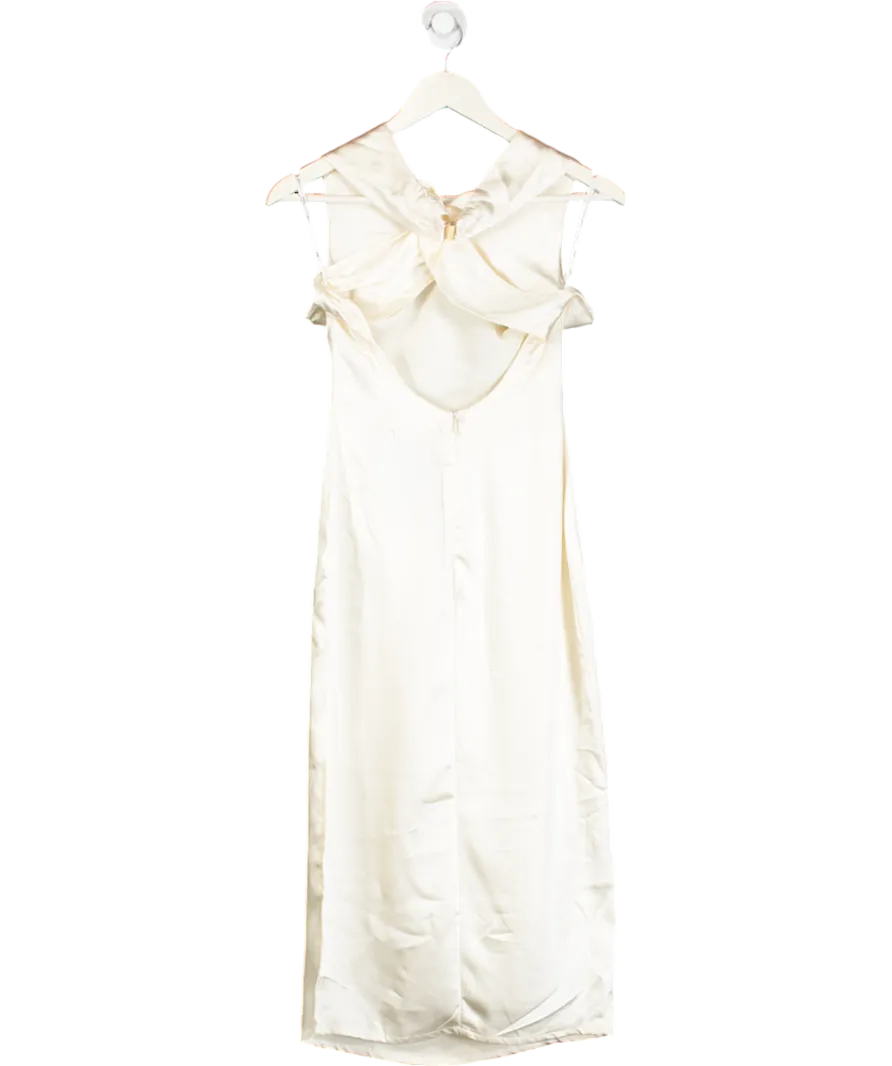 Club L Cream Dazzling Satin Cross Over Halter Neck Midi Dress UK 6