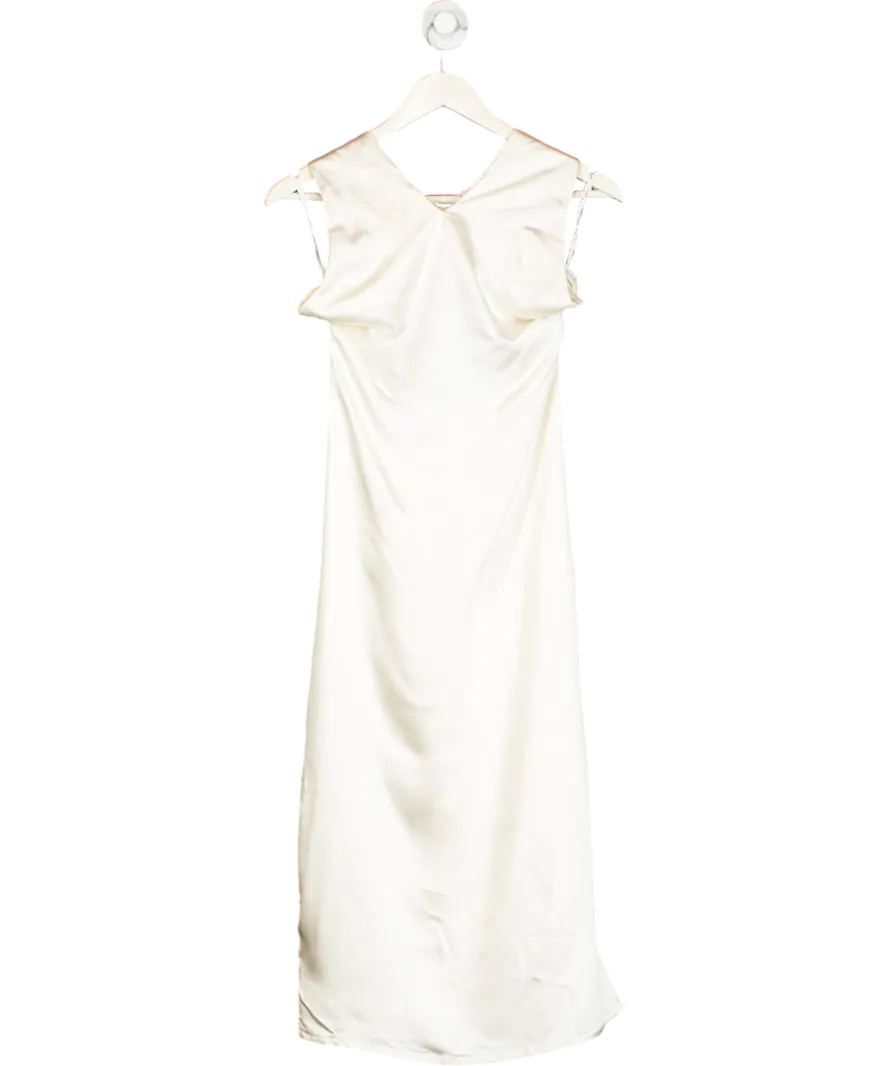 Club L Cream Dazzling Satin Cross Over Halter Neck Midi Dress UK 6