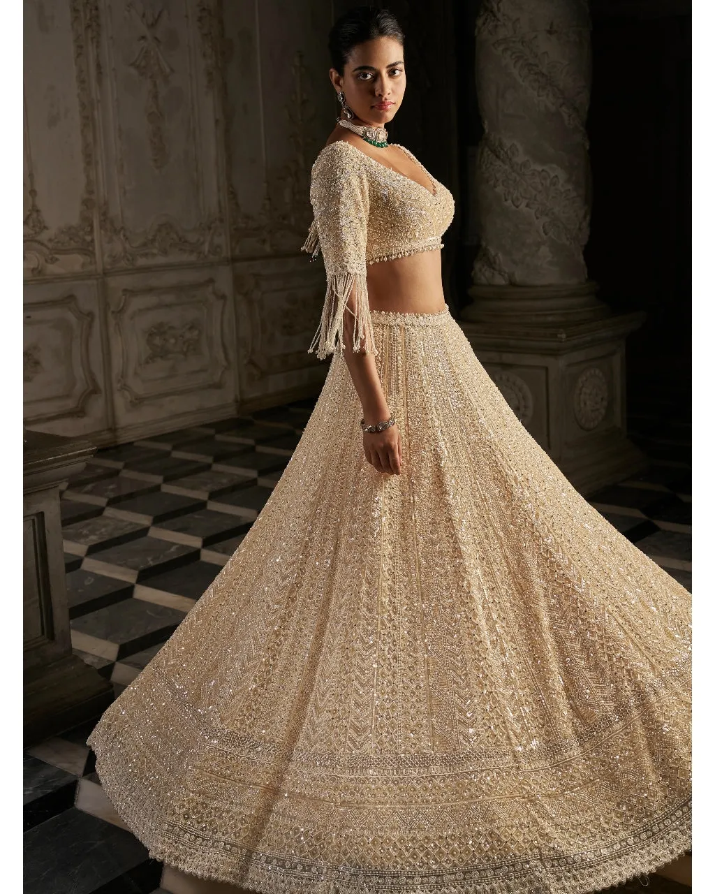 Cream Pearl Lehenga Set