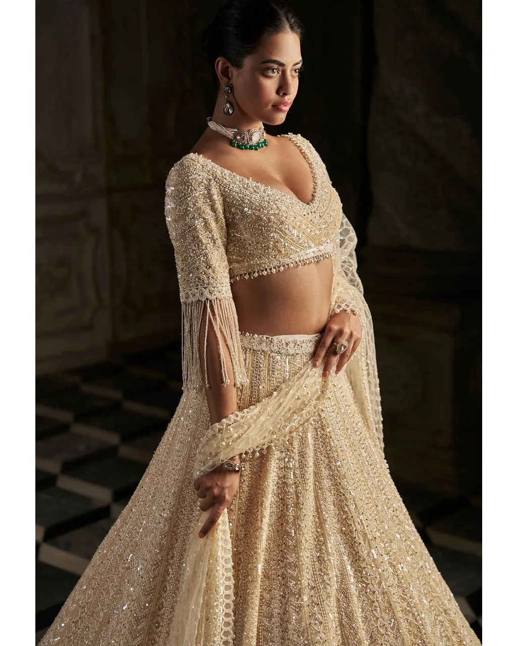 Cream Pearl Lehenga Set