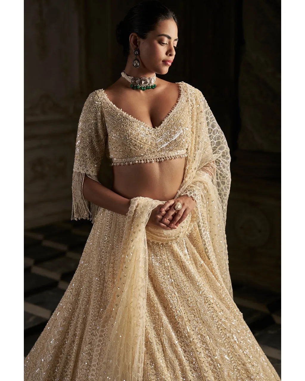 Cream Pearl Lehenga Set