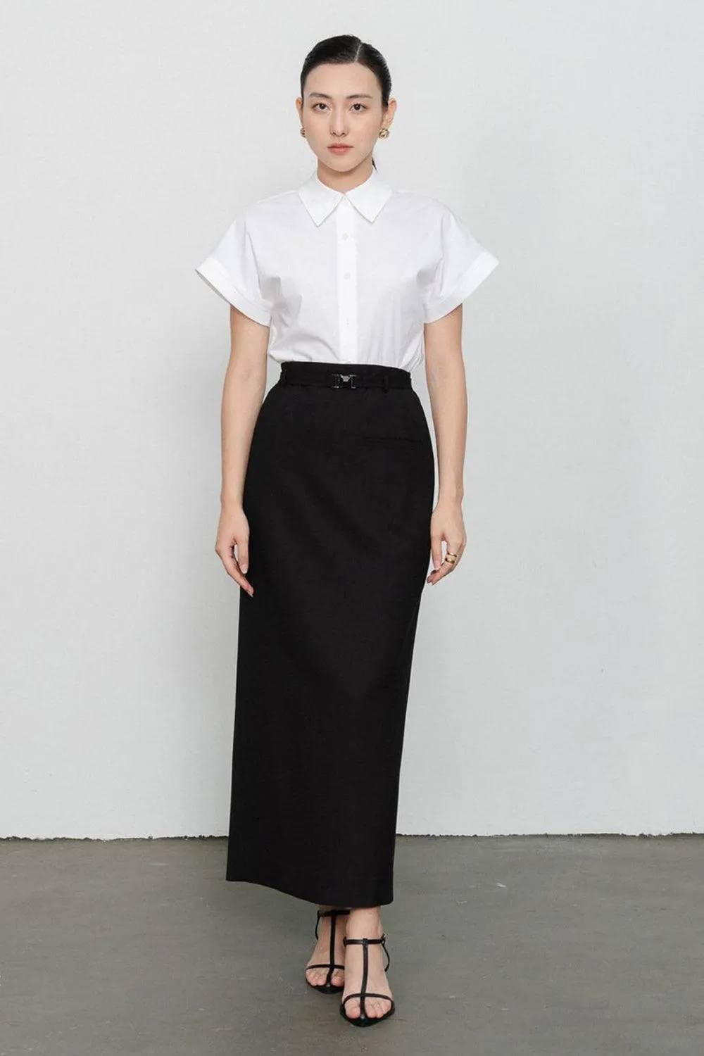 Dakota Sheath Welt Pocket Wool Ankle Length Skirt