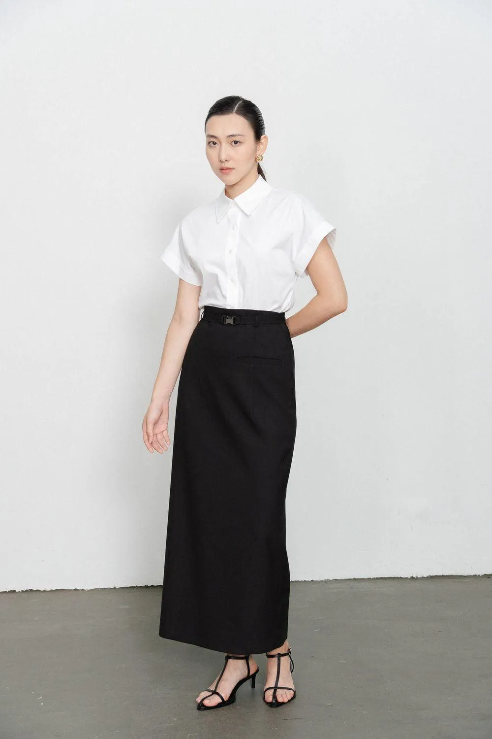 Dakota Sheath Welt Pocket Wool Ankle Length Skirt
