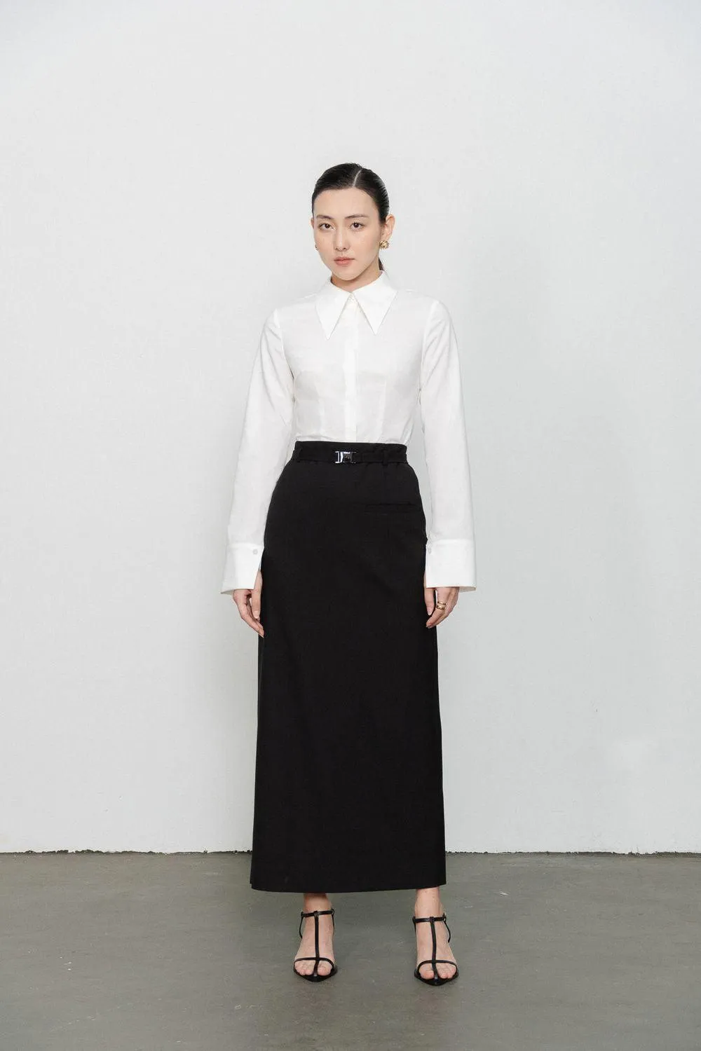 Dakota Sheath Welt Pocket Wool Ankle Length Skirt