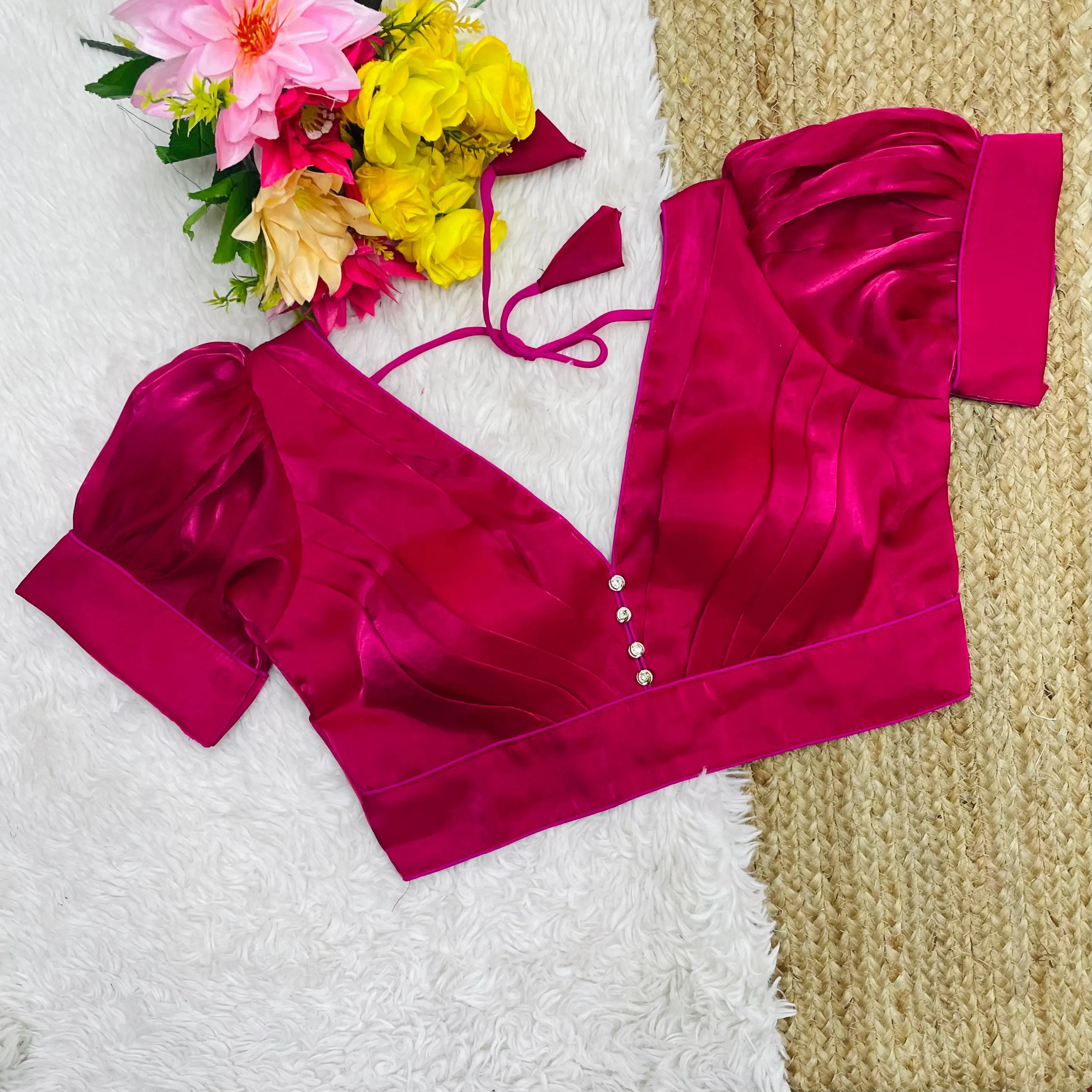 Dark Pink Glamorous Ruffled Metallic Jimmy Choo Blouse