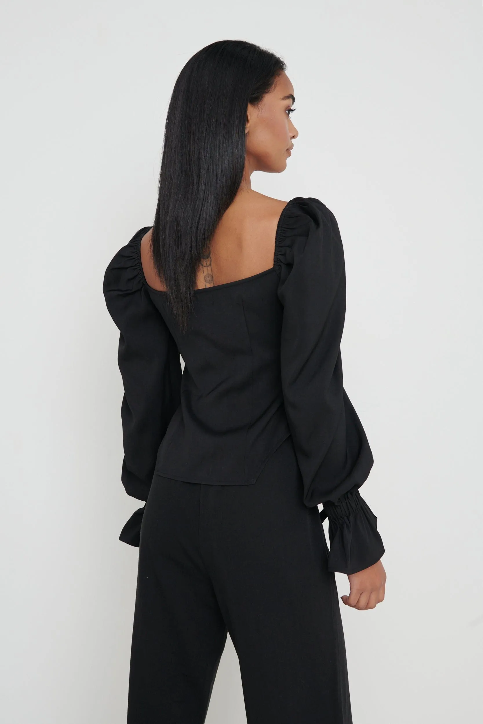 Duchess Balloon Sleeve Blouse- Black