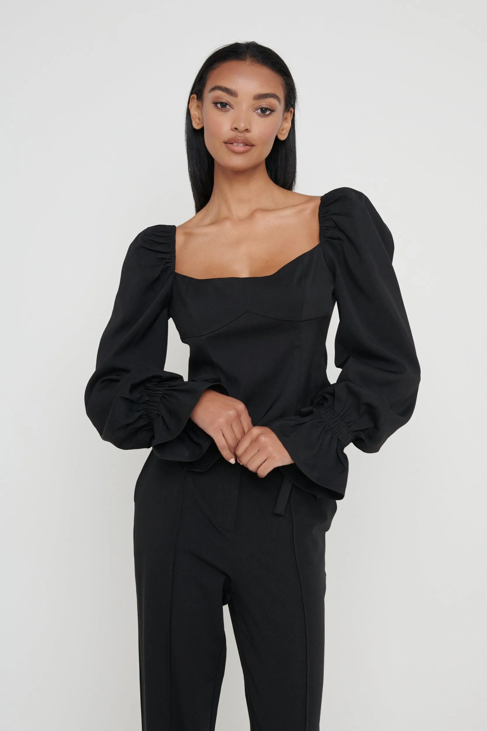 Duchess Balloon Sleeve Blouse- Black