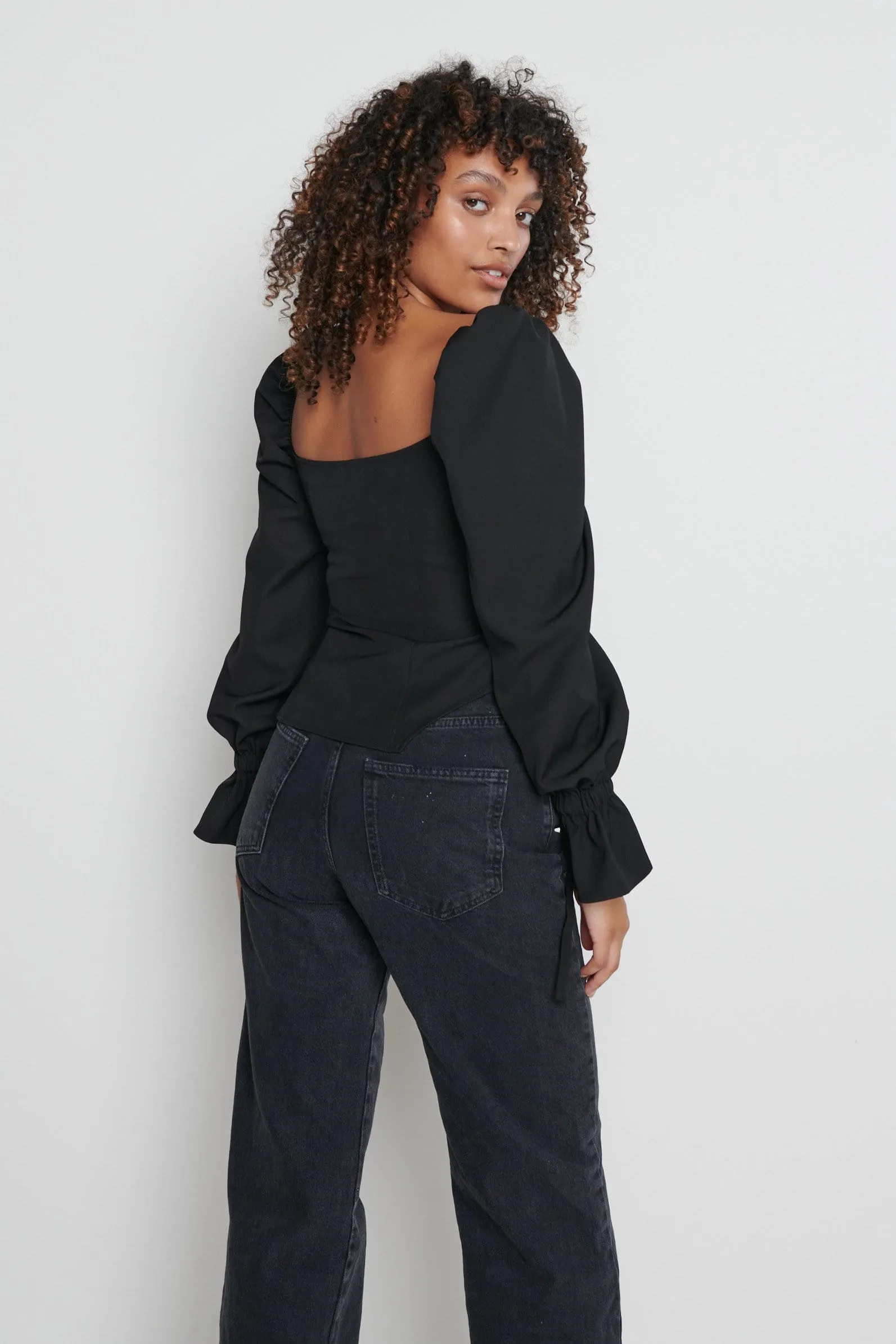 Duchess Balloon Sleeve Blouse- Black