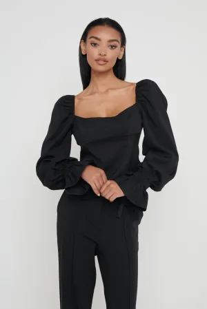 Duchess Balloon Sleeve Blouse- Black