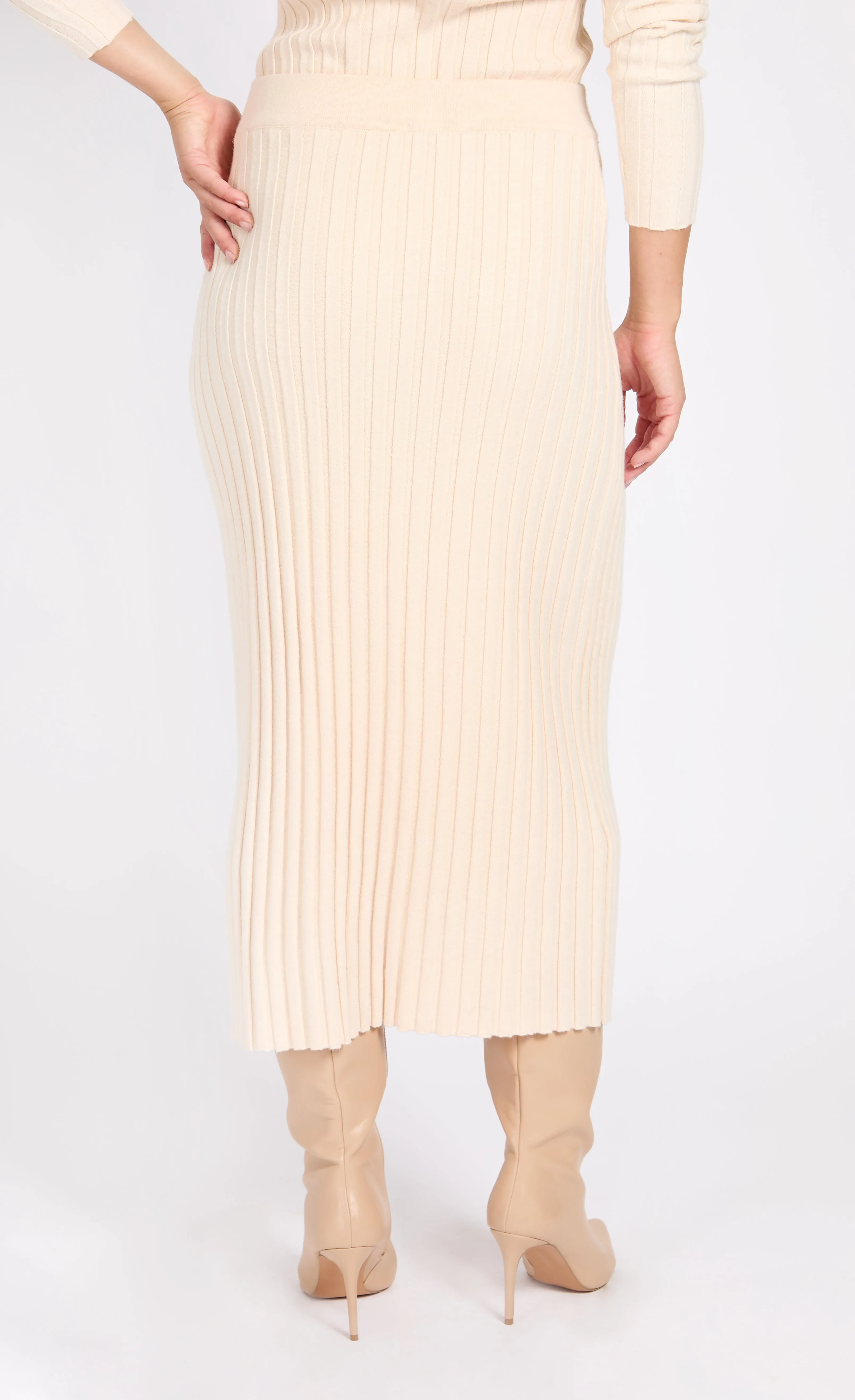 Ecru Ribbed Midaxi Skirt