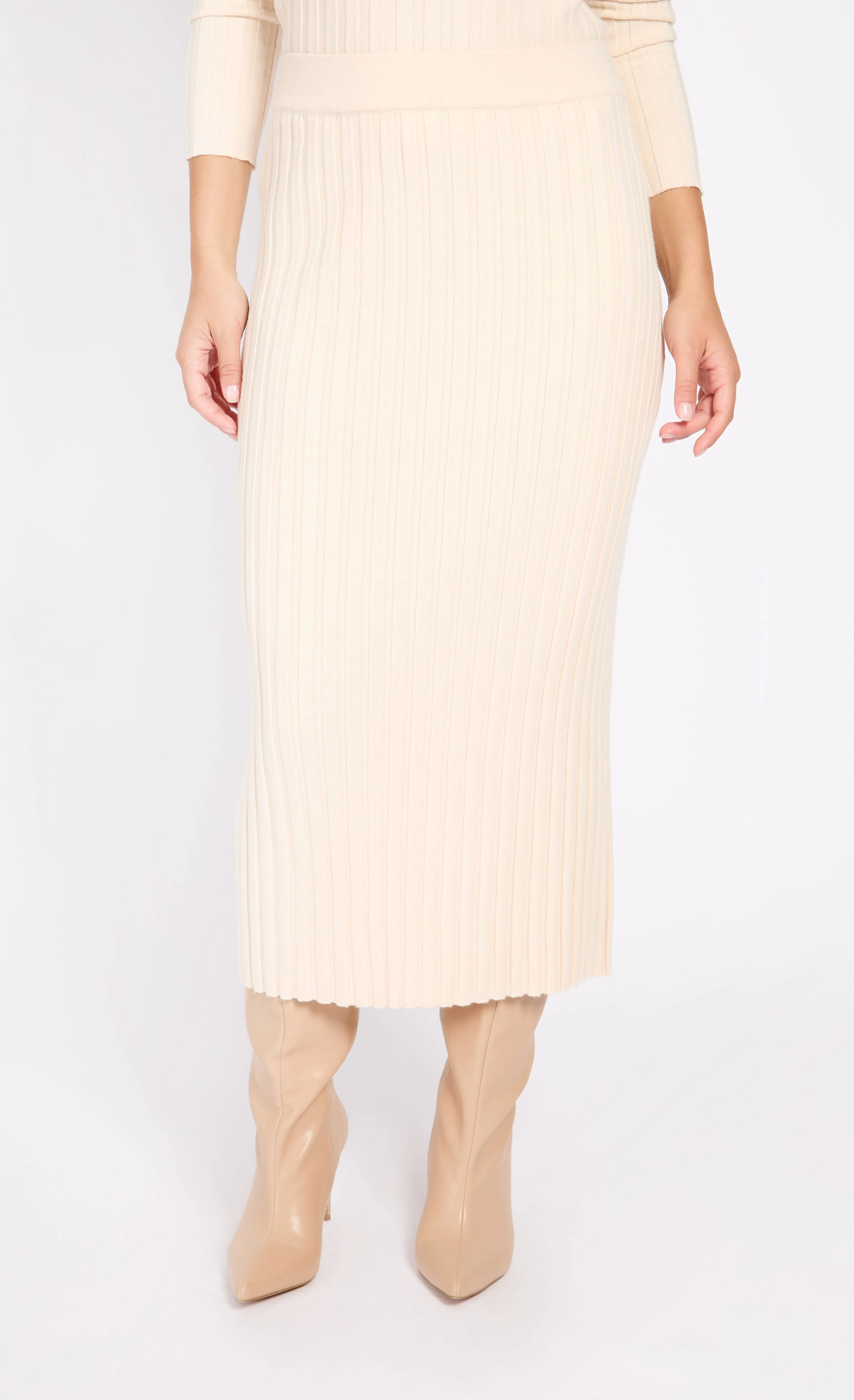 Ecru Ribbed Midaxi Skirt