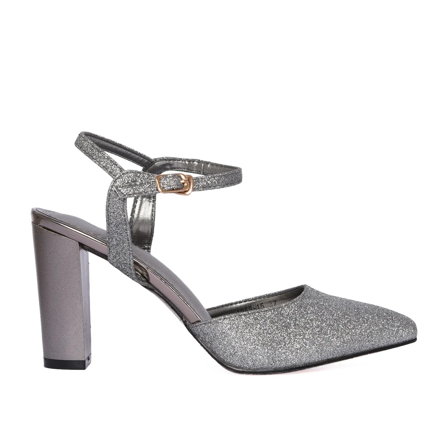 Elegant Grey Glitter Block Heel Sandals | 428L-G