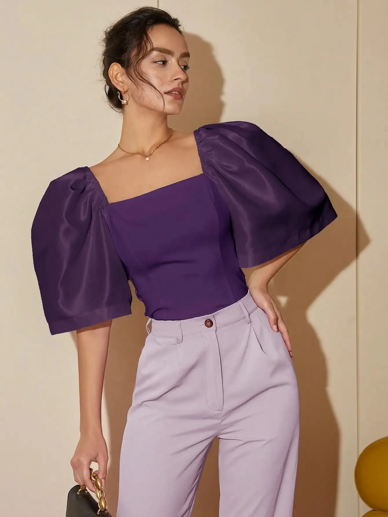 French Style Satin Blouse with Dramatic Sleeves