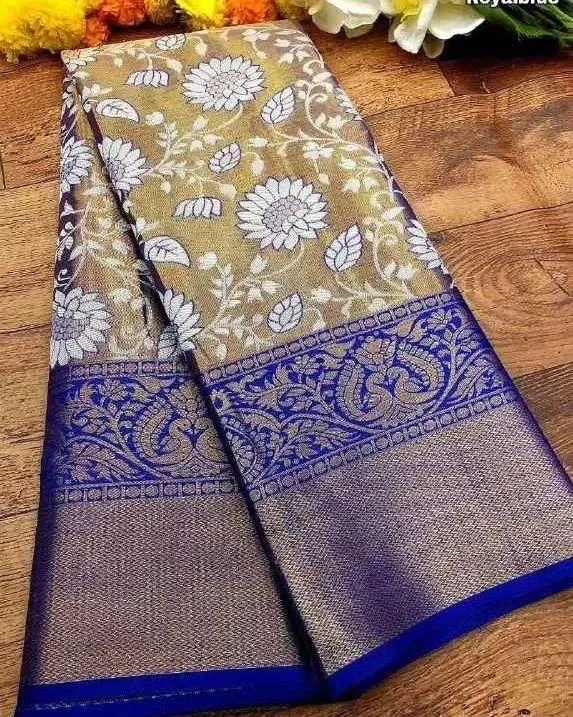 Gleaming Royal Blue Kanjivaram Silk Saree With Glamorous Blouse Piece