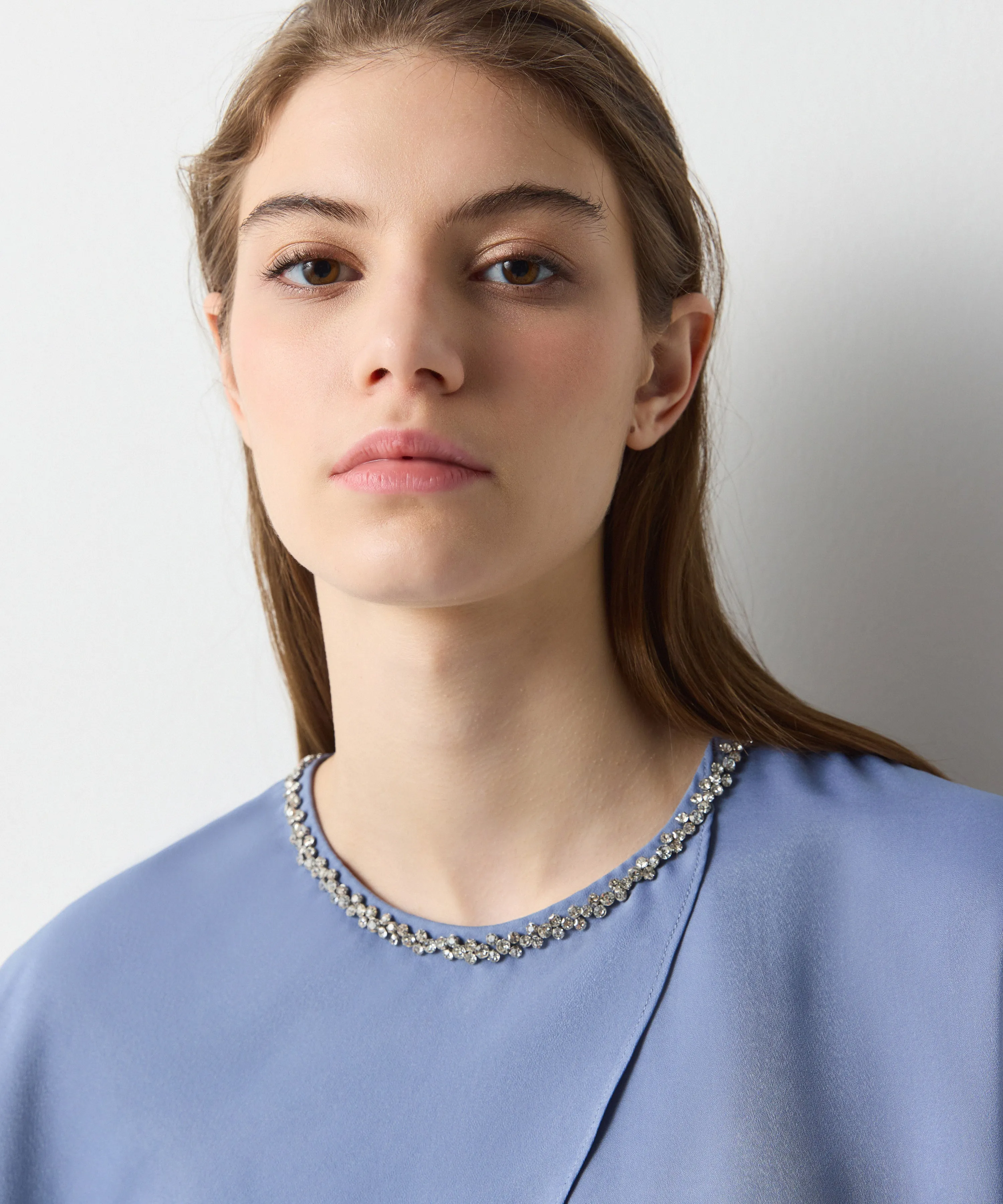Ipekyol Jewel Neck Ruffle Blouse Blue