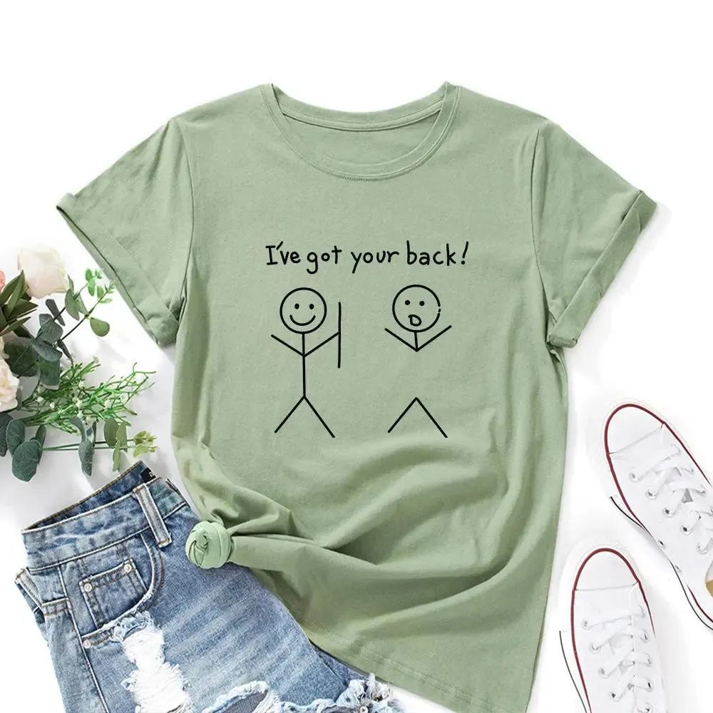 I've Got Your Back" Women's Crew Neck Cotton T-Shirt | Casual Short Sleeve, Loose Fit Graphic Tee