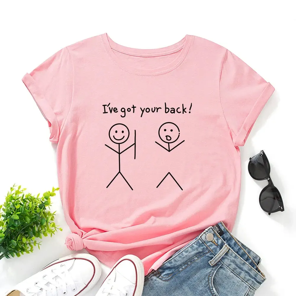 I've Got Your Back" Women's Crew Neck Cotton T-Shirt | Casual Short Sleeve, Loose Fit Graphic Tee