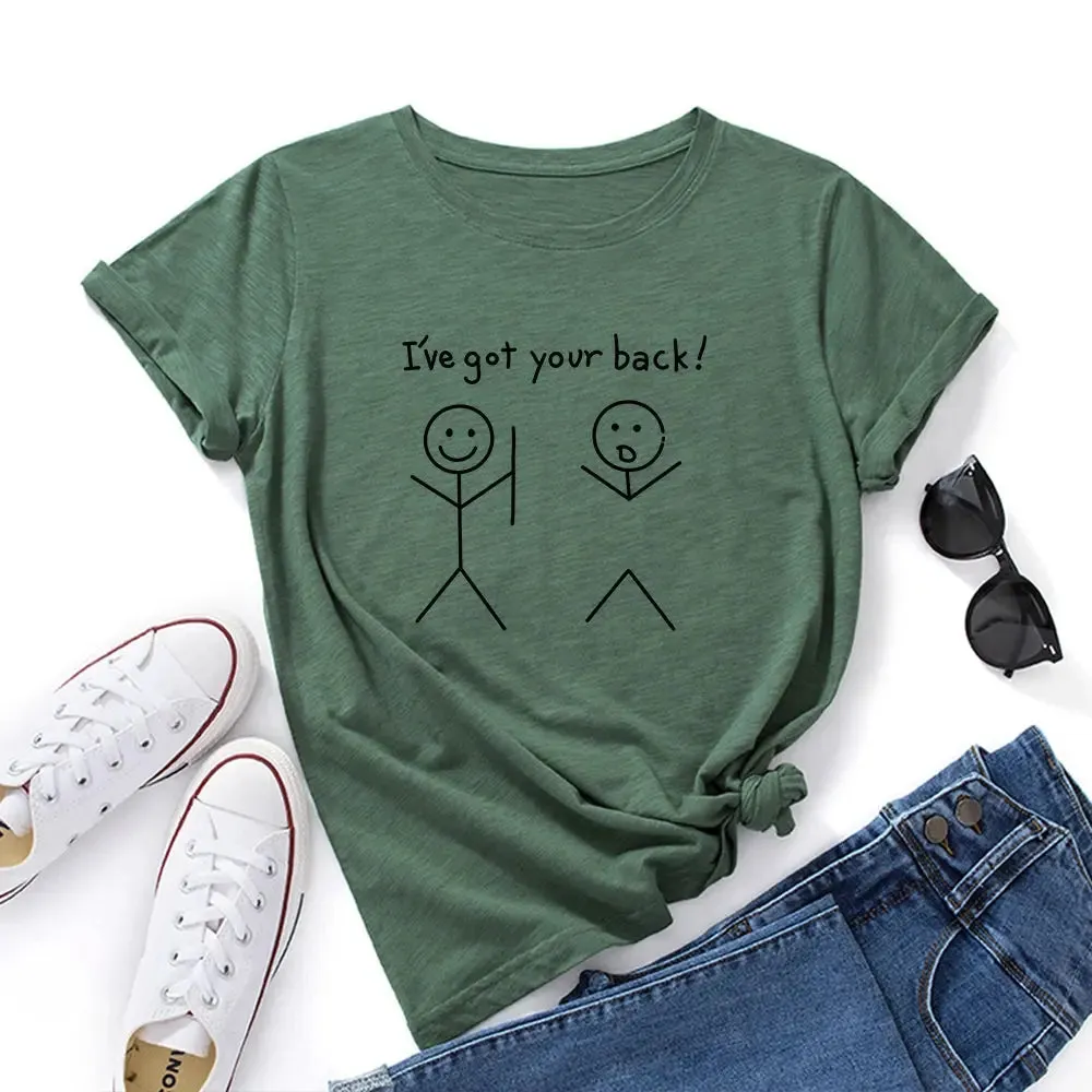I've Got Your Back" Women's Crew Neck Cotton T-Shirt | Casual Short Sleeve, Loose Fit Graphic Tee