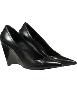 Jil Sander Black Leather Pointed Wedge Heel court shoesUK 5.5 EU 38.5 👠
