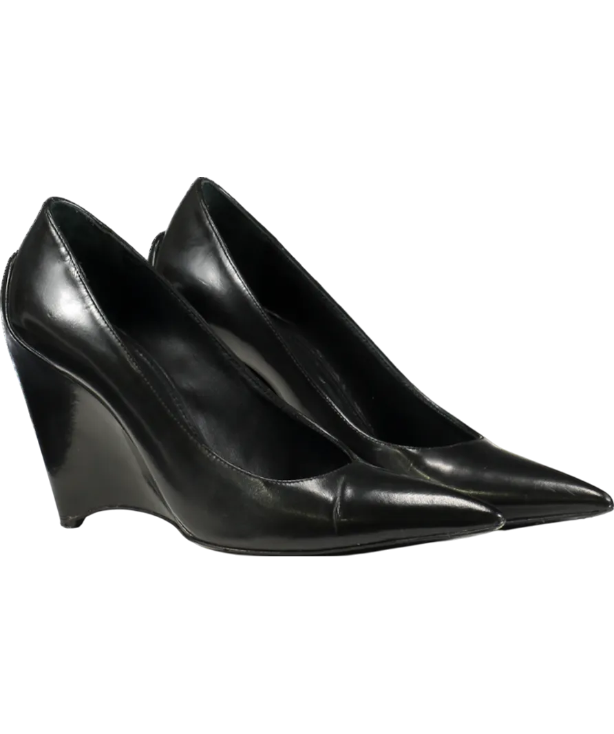 Jil Sander Black Leather Pointed Wedge Heel court shoesUK 5.5 EU 38.5 👠
