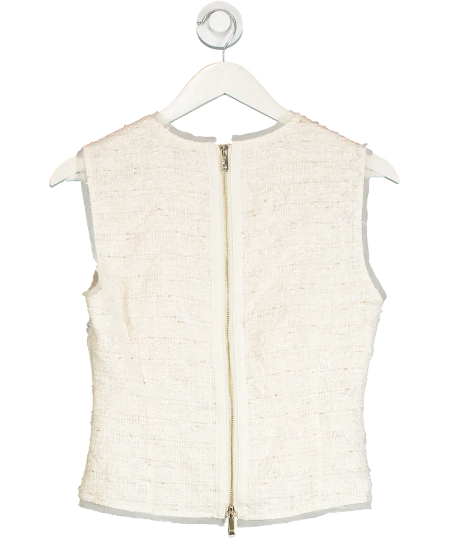 Karen Millen Cream Metallic Boucle Georgette Mix Tailored Top UK 8