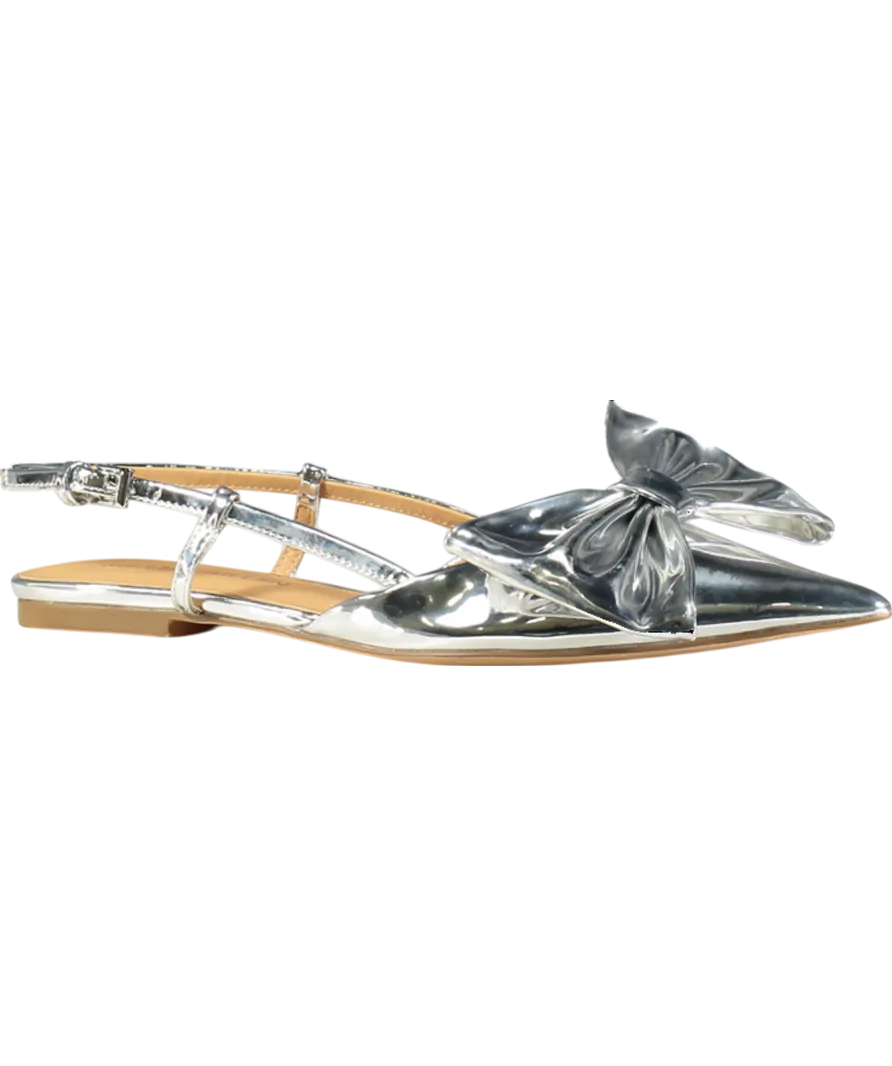 Karen Millen Metallic Pu Bow Detail Flat Pumps UK 5 EU 38 👠