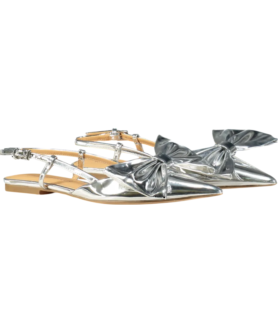 Karen Millen Metallic Pu Bow Detail Flat Pumps UK 5 EU 38 👠