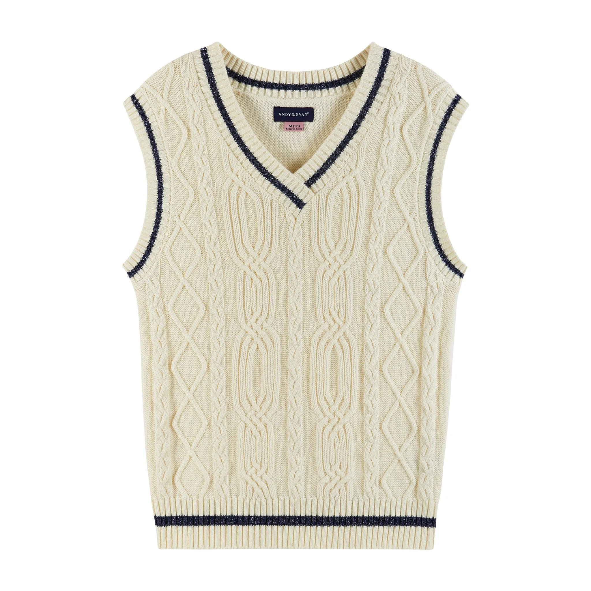 Kids (7-14) Oversized Cable Knit Sweater Vest | Cream