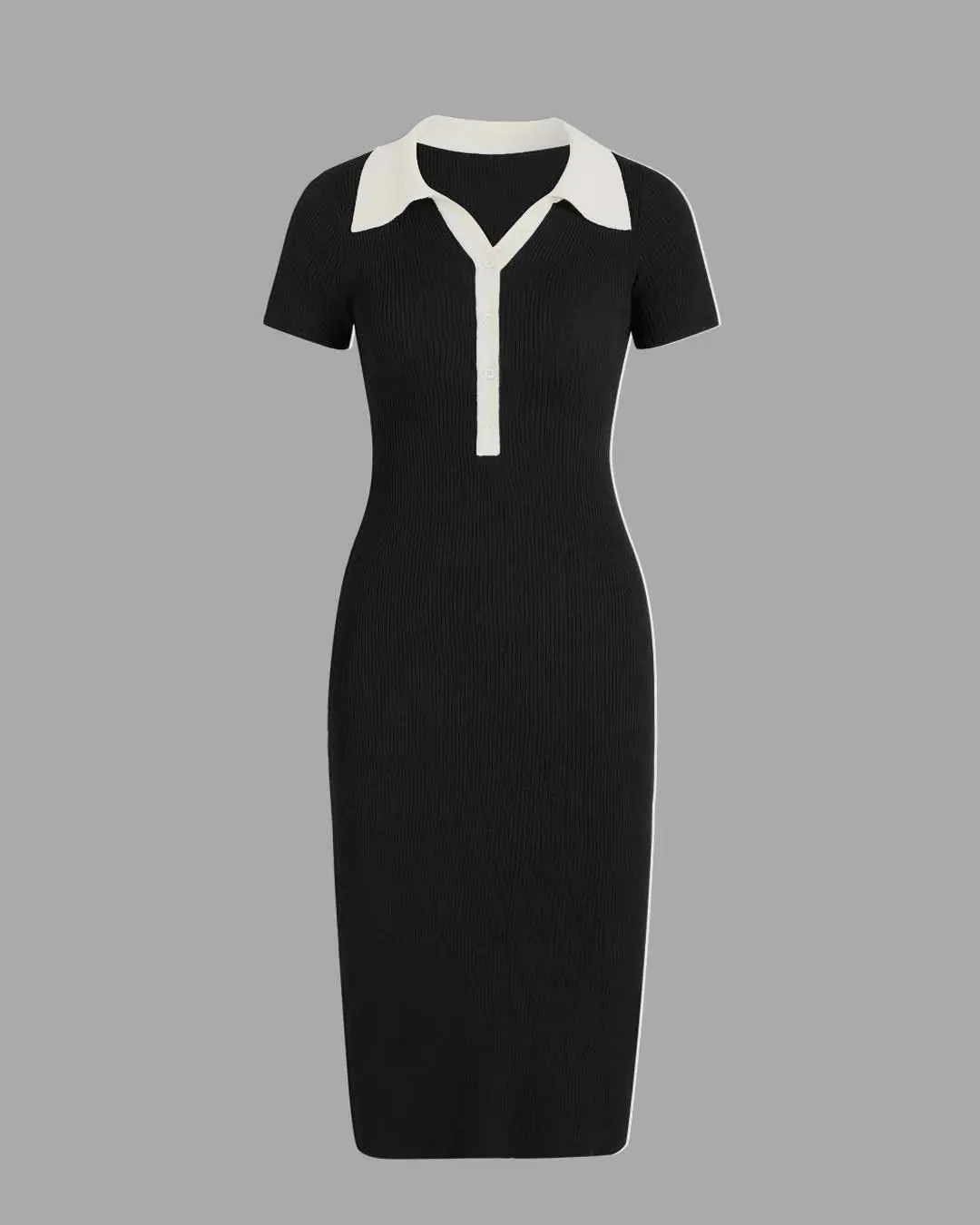 Knit Contrast Collar Rib Polo Black Dress