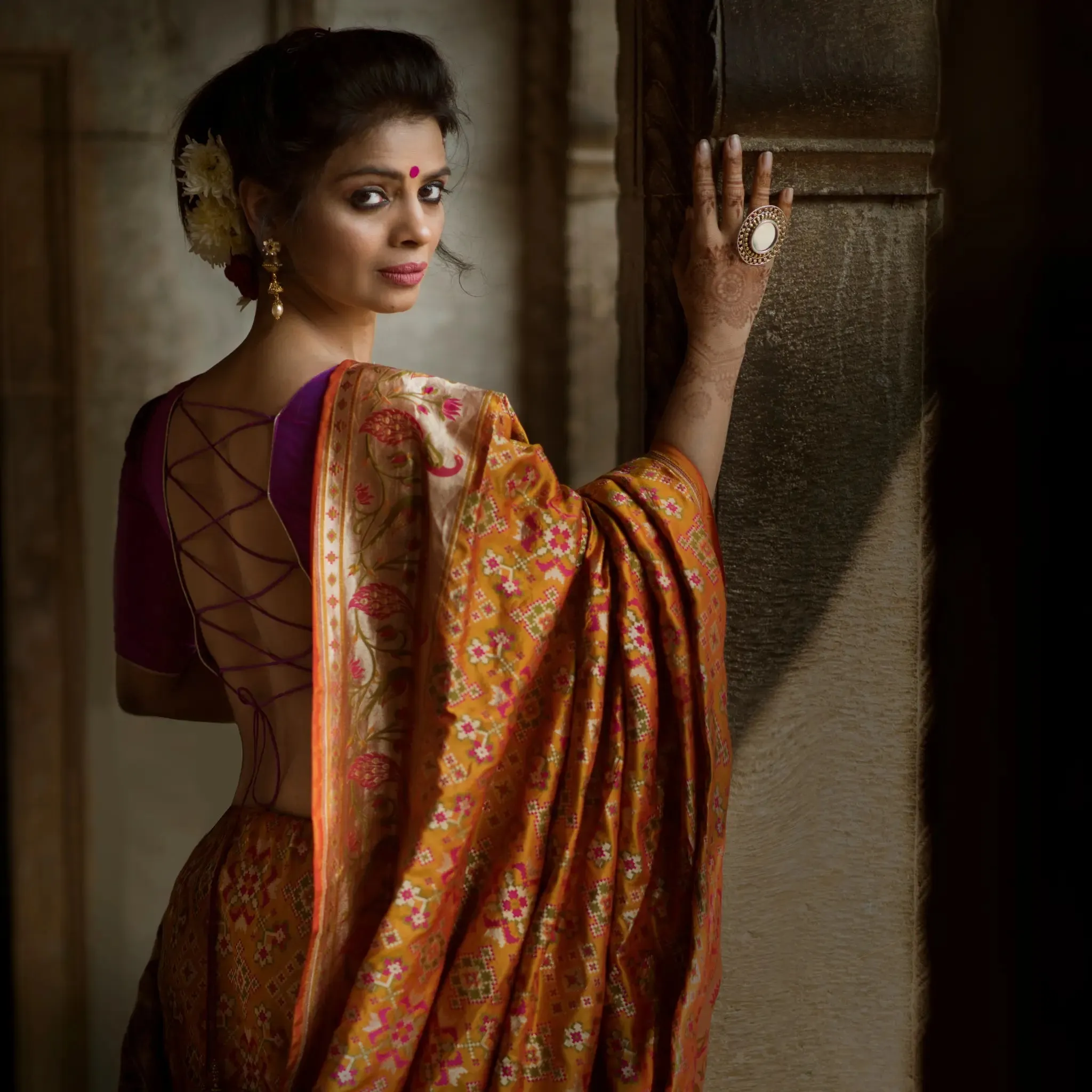 Kshama in Burnt Orange Handwoven Banarasi Silk Patola