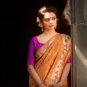 Kshama in Burnt Orange Handwoven Banarasi Silk Patola