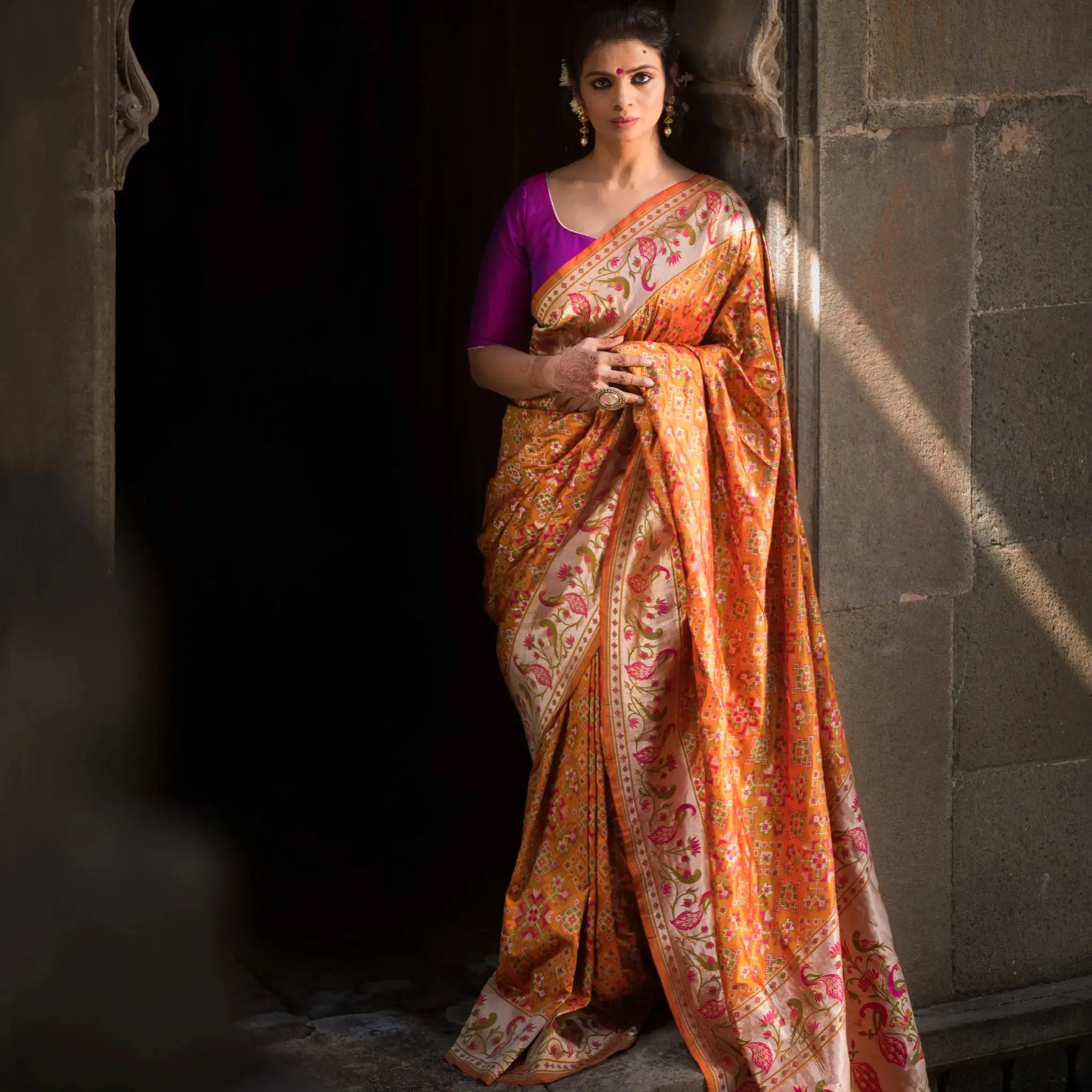 Kshama in Burnt Orange Handwoven Banarasi Silk Patola