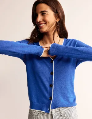 Maggie V-Neck Linen Cardigan-Mariner Blue