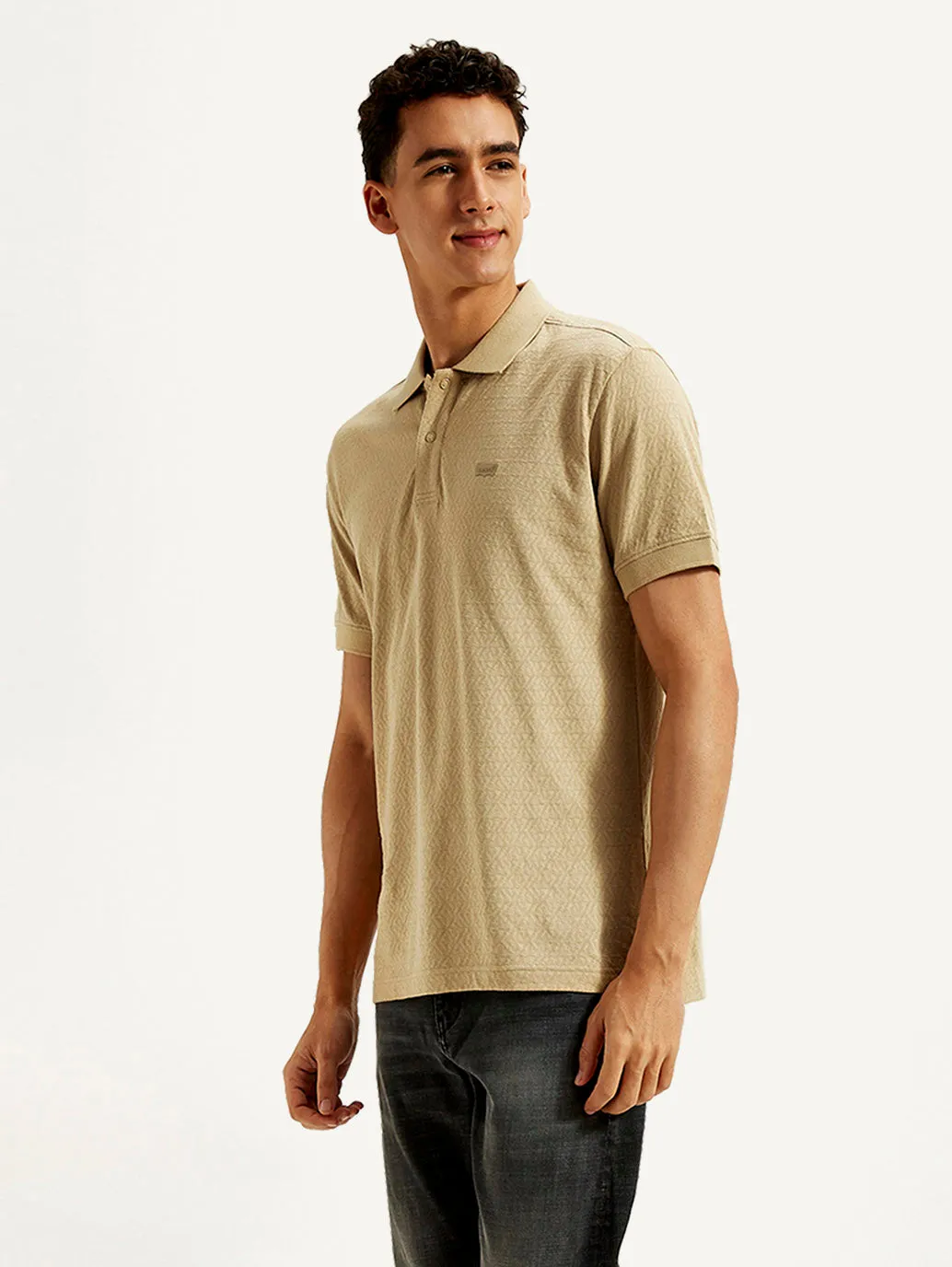 Men's Geometric Slim Fit Polo T-shirt