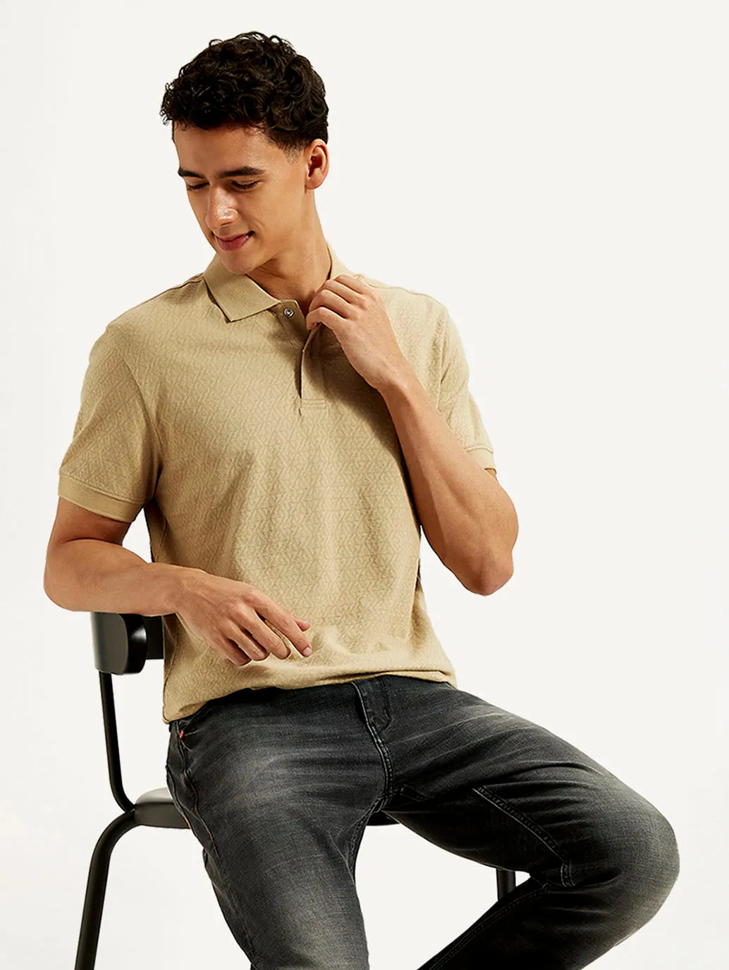 Men's Geometric Slim Fit Polo T-shirt
