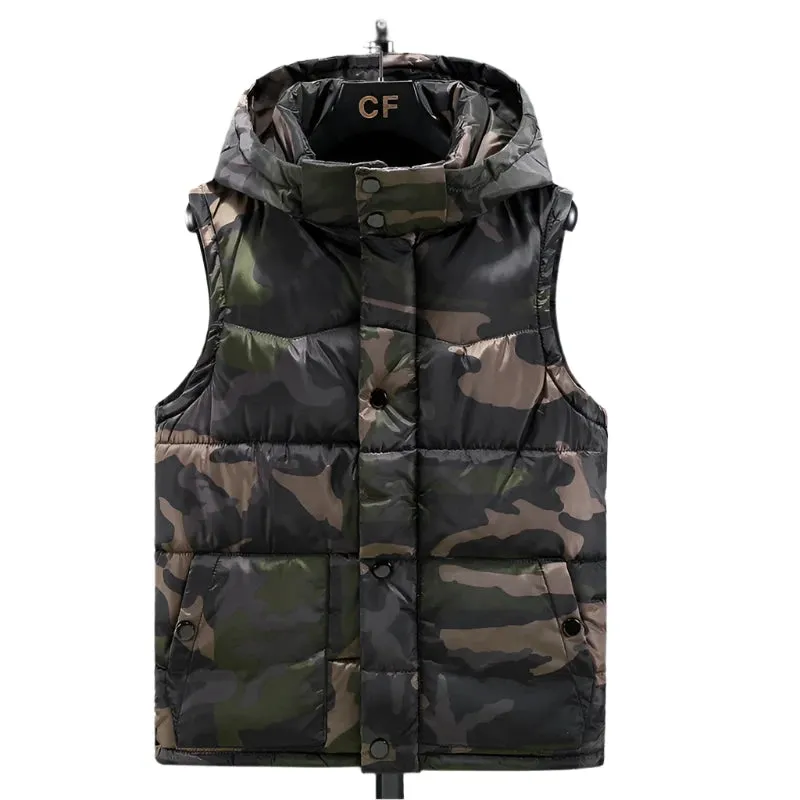 Men’s Hooded Winter Military Style Vest – Waterproof, Thick Warm Sleeveless Jacket, Fashion Casual Waistcoat, Sizes S-5XL