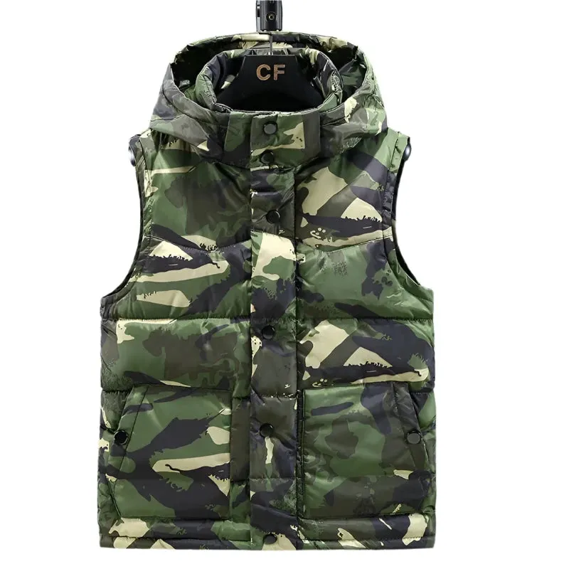 Men’s Hooded Winter Military Style Vest – Waterproof, Thick Warm Sleeveless Jacket, Fashion Casual Waistcoat, Sizes S-5XL