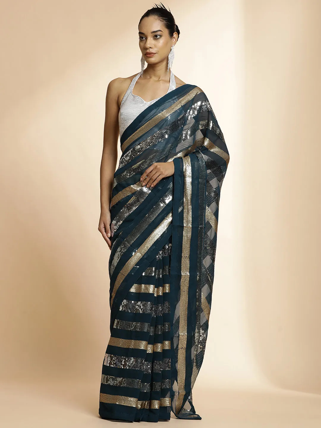 Multi Embellished Pure Georgette Party Wear Saree