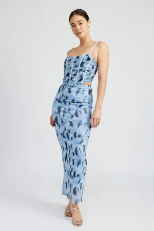 Mystic Blue Tie-Dye Mesh Maxi Skirt