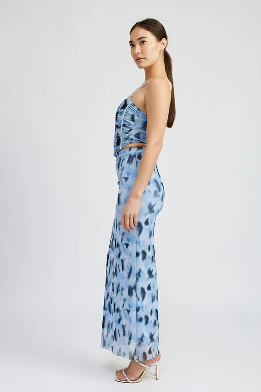 Mystic Blue Tie-Dye Mesh Maxi Skirt