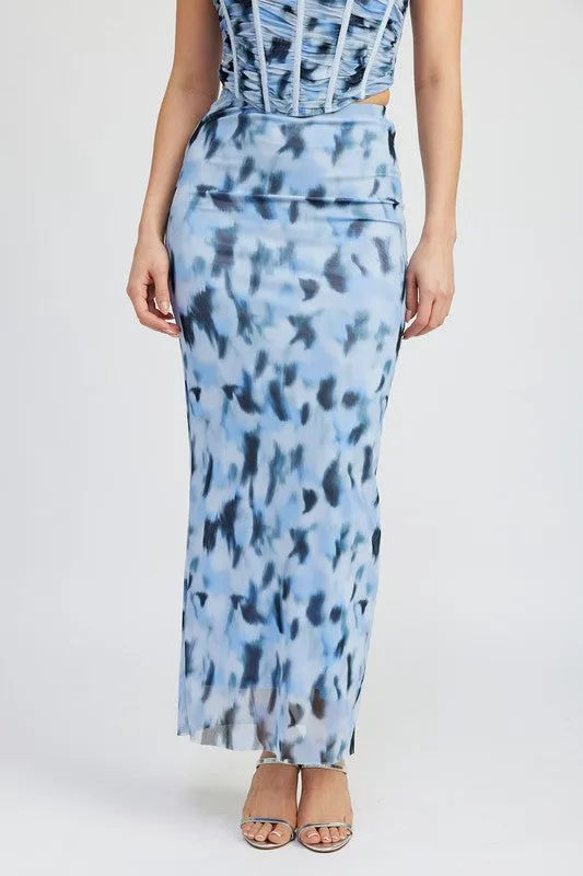 Mystic Blue Tie-Dye Mesh Maxi Skirt