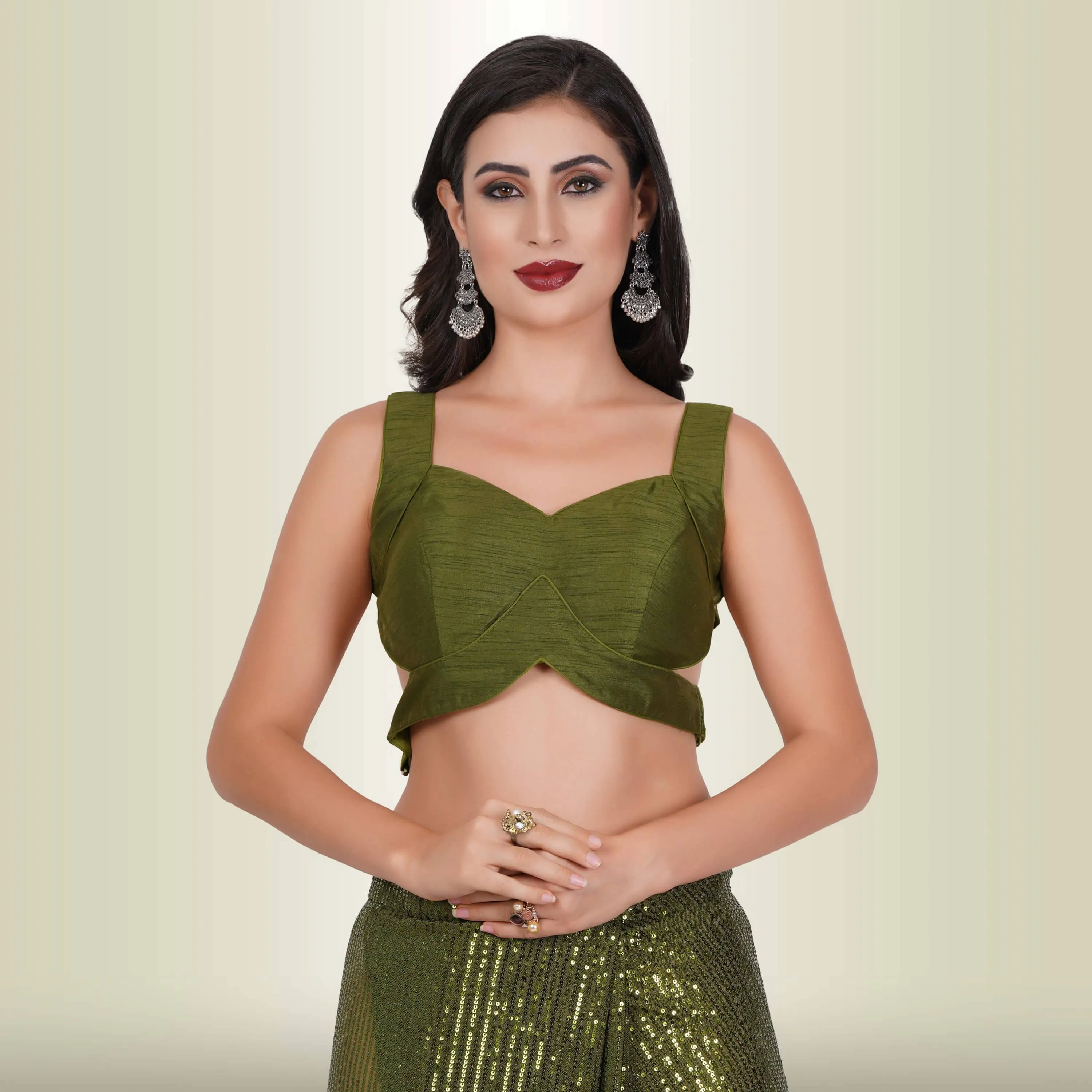 One Minute Sequin Saree - Dark Green
